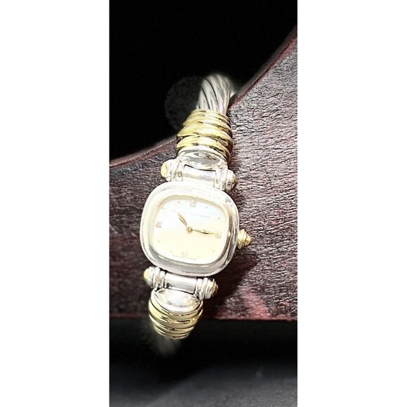 David Yurman Vintage 18k Gold Sterling MOP Rare Stick Dial Diamond Bangle Watch - Picture 4 of 16